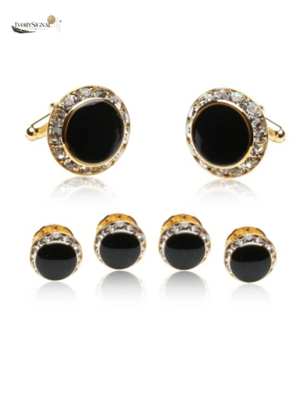 Cufflinks and Studs with Crystal Onyx Presentation Gift Box